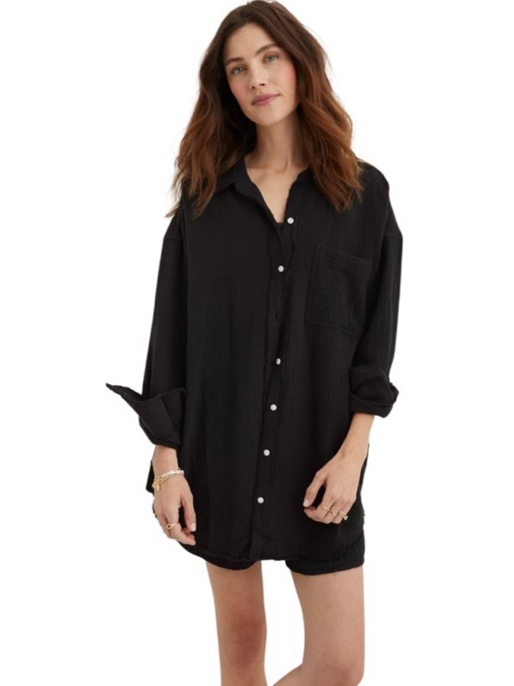 Aerie Gauzy Button Down Breezy Coverup Cotton Oversized Shirt Size S/P